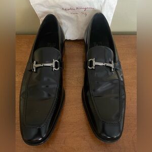 Salvatore Ferragamo Black Leather Loafers with Horsebit Detail